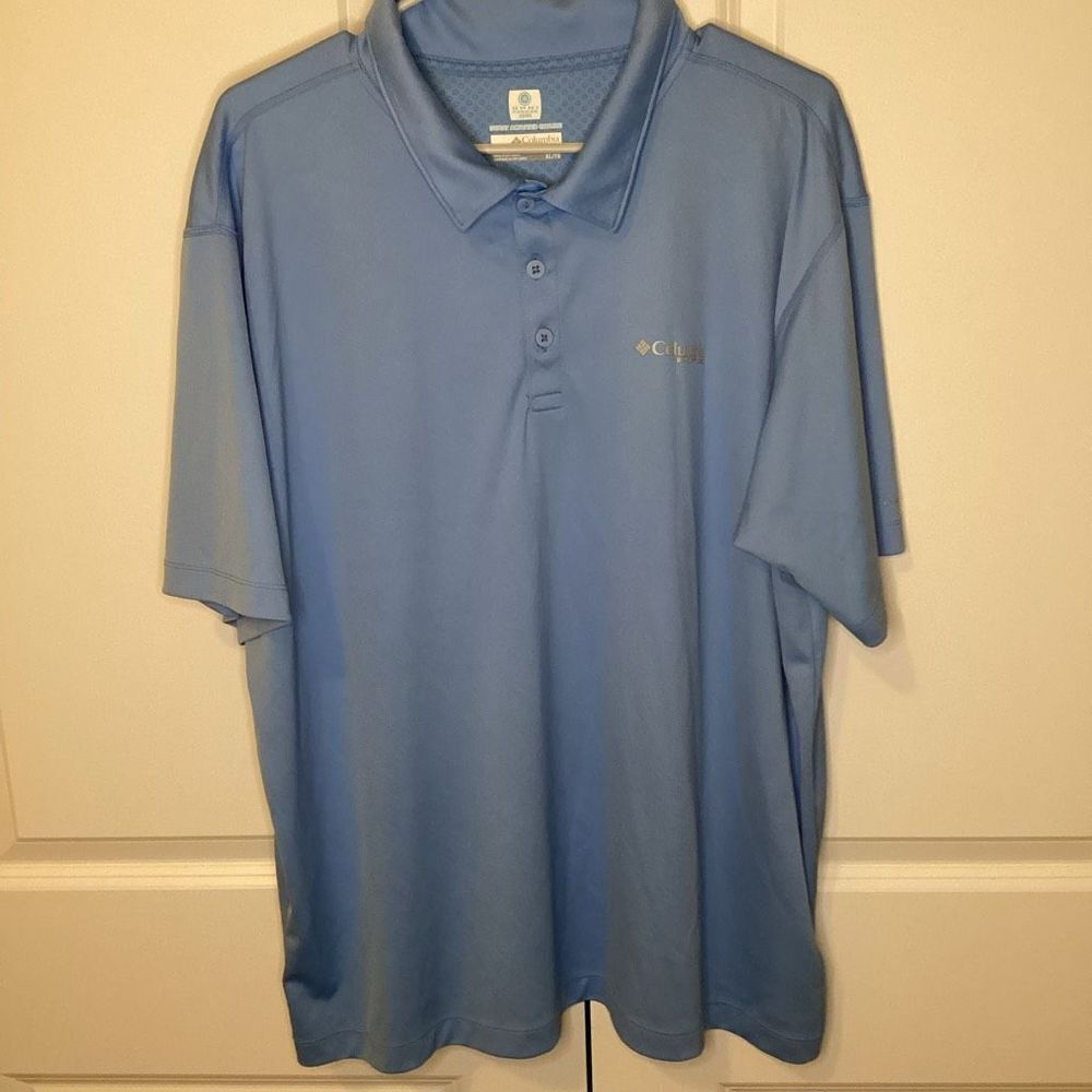 Mens Columbia PFG Performance Polo‎ light blue XL Omni Freeze Zero